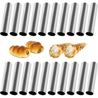 20 Stück Cannoli Backform, Schaumrollenformen Cannoli Röhrchen Edelstahl | Schaumrollenform Klein für Schillerlocken Cannoli Croissant-Form Backform Backzubehör