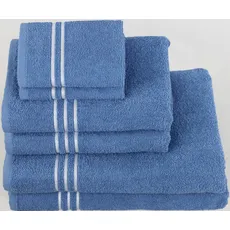 KangaROOS Handtuch Set »Dalia«, (Set, 6 St., 2 Badetücher 70x140 cm-2 Handtücher 50x100 cm-2 Waschlappen 30x30 cm), mit Streifenbordüre, einfarbiges Handtuch-Set aus 100% Baumwolle, blau
