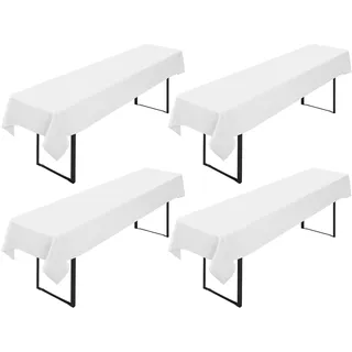 4 Stück Biertisch Tischdecke,für 50-70 cm Tischbreite, Weiß Biertisch Biertischhussen Bierzeltgarnitur Rechteckige Tischdecken Waschbar 100x250cm für Gartenbankett-Gartenmöbel