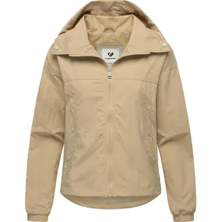 Outdoorjacke RAGWEAR "Übergangsjacke Cerys", Damen, Gr. L, beige (sand), Obermaterial: 100% Nylon NY.  Obermaterial: Futter: 100% Polyester PES., oversize hüftlang, hoch geschlossener Ausschnitt, Ärmel ohne Ärmelschlitz elastischer Bund, Jacken Outdoorjacke, kurze Damen Übergangsjacke mit verstaubarer Kapuze