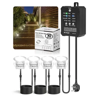 10 Stück Dimmbar Terrassen Einbaustrahler mit Niedervolt Transformator Timer und Photozellensensor, IP67 Wasserdicht Terrassenbeleuchtung Boden, Ø32mm Kaltweiß Boden Led Außen für Garten Holzdeck