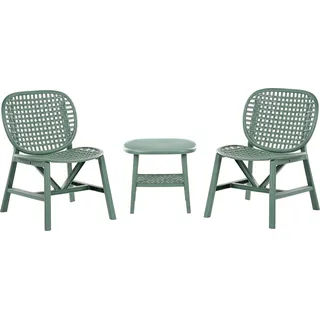 BELIANI Balkonset Grün Kunststoff Geflochten 3-Teilig Niedrig Retro-Design Tisch mit 2 Stühlen Outdoor Balkon Terrasse Garten Ausstattung - Grün