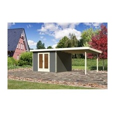 Karibu Holz-Gartenhaus Norrköping Terragrau Pultdach Lackiert 305 cm x 305 cm
