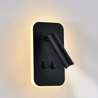 uksunvi LED-Wandleuchte, Nachttisch-Lesewandleuchte, 12W LED Wand-Leselampen, verstellbarer Strahler 3W +9W 3000K Warmes Licht schwarzes Rechteck