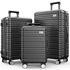 BEOW Gepäcksets, 3-teilig, erweiterbare Gepäck-Sets mit Spinnrädern, TSA-Schloss, Koffer mit Handgepäck (50,8 cm, 61 cm, 71,1 cm), grau, 20”24“28”, Hardside Gepäcksets