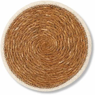 PARENCE PARENCE.- Runder Seegras-Untersetzer Ø20 cm mit weißem Rand – Natürliches und rustikales Tischset – Hitzebeständiges Küchenzubehör