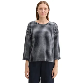 Sweatshirt TOM TAILOR, Damen, Gr. L (40), grau (printed vichy check design), Web, Obermaterial: 64% Polyester, 32% Viskose, 4% Elasthan, kariert, regular fit hüftbedeckend, Rundhals, Aufschlag, Sweatshirts Sweatshirt, 7/8 Arm - mit Karomuster