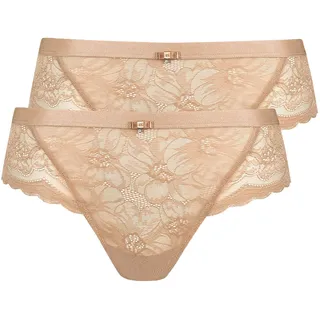 Brasilslip LISCA "2er Pack Damen Brazilian Slip Evelyn", Damen, Gr. 40, beige (sweet almond), Spitze, Obermaterial: 80% Polyamid PA. 20% Elasthan EL., Unterhosen Brasilslip