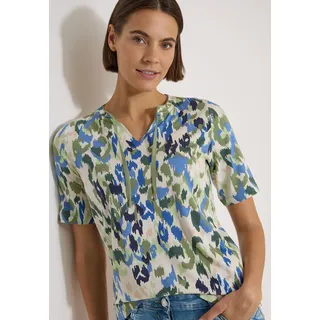 Kurzarmshirt CECIL, Damen, Gr. L (42), cashmere beige, Jersey, Obermaterial: 50% Baumwolle, 50% Modal, gemustert, normal hüftbedeckend, Rundhals, abgesteppte Kante, Shirts Kurzarmshirt, Sommershirt im Tunika-Look mit grafischem Muster, Topseller