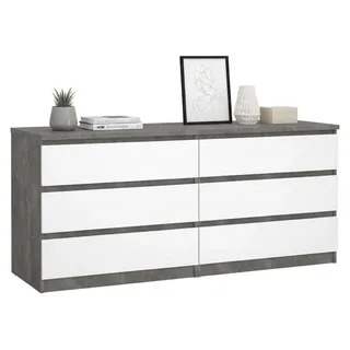 Kommode Abacadabra, Wohnzimmerbuffet, Wohnzimmer-Sideboard, Moderne Küchen-Speisekammer, 154x50 h70 cm, Zement und Glänzendes Weiß - Grau