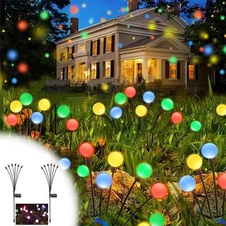 Solarlampen Für Außen Garten, 2er 6 Led Solar Glühwürmchen Leuchte, Solarlicht Gartendeko Solarleuchten Gartenbeleuchtung Für Terrasse Balkon Garten