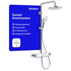 Duravit Duschsystem, wassersparendes Shower System, Duschkopf mit 3 Strahlarten (Rain, Pulse, Mono), im Winkel verstellbar, Duschset reinigungsfreundlich, Duschsystem mit Thermostat, Chrom/Weiß