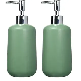 Allstar Seifenspender Olinda, nachfüllbarer Seifenspender in konischer Form, Handseifenspender in mattiertem Finish, hergestellt aus Keramik, Füllmenge 500 ml, 8 x 20 x 7,7 cm, Grün (Packung mit 2)