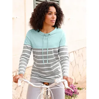 T-Shirt CLASSIC BASICS "Langarm-Shirt", Damen, Gr. 56, blau (mint, grau, geringelt), 91% Baumwolle, 9% Polyester, gemustert, gestreift, mehrfarbig, Shirts T-Shirt