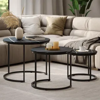 Vicco Couchtisch-Set Montreal, 55 x 55 cm 3 Teile, Schwarzer Marmor/Schwarz - Schwarz