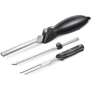 Yabano Elektromesser 100W mit 2 Edelstahlklingen und Tranchiergabel Schwarz