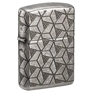 Zippo Sturmfeuerzeug - Armor Case - Silver Plate - Geometric Pattern - Nachfüllbar - Wiederverwendbar - Windfestes Design - Geschenkbox - Made in USA