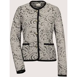 Jackenblazer MADELEINE "Blazer Kragenloser Kurzblazer, Rundhals", Damen, Gr. 48, schwarz (schwarz, perlweiß, goldfarben), Obermaterial: 32% Polyester PES. 27% Polyamid PA. 23% Baumwolle CO. 18% Viskose CV., Modern, normal, Blazer Jackenblazer