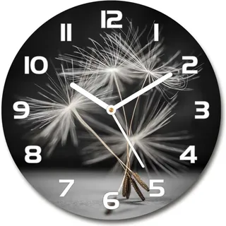 Wanduhr aus Glas 30fi Glasbild Glasuhr Gehärtetes Glas - weisse-zeiger - Dandelion seeds - Schwarz