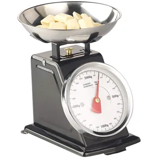 Rosenstein & Söhne Mechanische Küchenwaage: Analoge Retro-Küchenwaage bis 2 kg mit Tara-Funktion, schwarz, Metall (Retro Waage Küche, Analoge Waage, Alte)