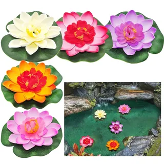 SwirlColor Schwimmende Blumen Künstliche Seerosen Lotusblume für Teich Aquarien Dekoration 5 Stück