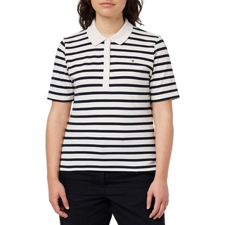 Tommy Hilfiger Damen Poloshirt Kurzarm 1985 Pique Stripe Polo Regular Fit, Weiß (Breton Stripes W White/Desert Sky), L