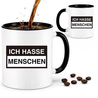 Diztoud Ich Hasse Menschen Tasse, Lustige Tasse mit Spruch, Geschenk für Männer, Kollegen, Morgenmuffel, Misanthropen, Schwester, Bruder zum Weihnachten Geburtstag, 325ml Schwarz Keramik Kaffeetasse