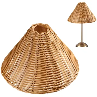 CHGCRAFT 2 Stück Empire Clip On Kronleuchter Lampenschirme Cone Natural Rattan Lampenschirme Ersatz Clip auf Lampenschirm für Stehlampe Hängelampe Wandleuchten, 150×110mm