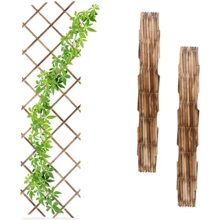 Relaxdays Rankgitter ausziehbar, 3er Set, 180x60 cm, Holz, Wandmontage, Rankhilfe Kletterpflanzen, Holzgitter, geflammt