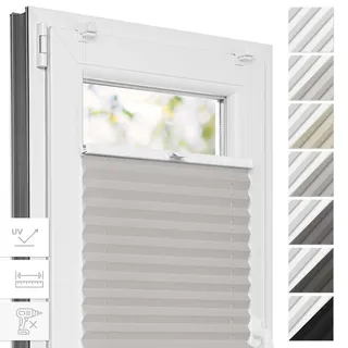 Estika Thermo Plissee ohne Bohren - 45 x 80 cm - Farbe: Hellgrau - Fensterrollos für innen, Plissee Verdunklung, Plissee Blickdicht, Rollos für Fenster ohne Bohren