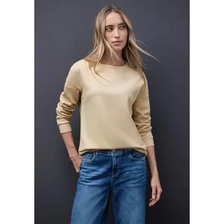 Sweater STREET ONE, Damen, Gr. 34, sanded beige meliert, Sweatware, Obermaterial: 72% Polyester, 22% Viskose, 6% Elasthan, unifarben, lässig geschnitten hüftbedeckend, Rundhals, Sweatshirts Sweater, Rundhals mit Ripp-Detail