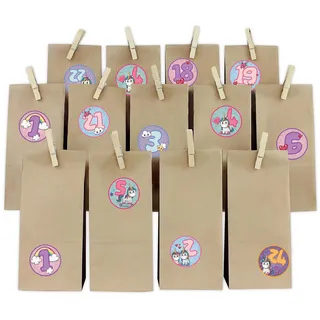 Adventskalender Set Einhörner Rund mit Papiertüten und Holzklammern Y067