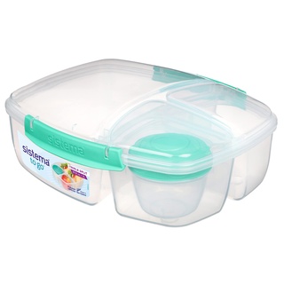 Sistema TO GO Triple Split Brotdose mit Joghurtbehälter | 2L luftdichter und stapelbarer Lunchbox für Kinder & Erwachsene | BPA-frei | türkis