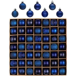 Valery Madelyn Weihnachtskugeln, 49 Stück 3cm Bruchsichere Christbaumkugeln Weihnachtskugel, Christbaumschmuck mit Aufhänger(Blau)