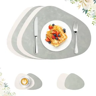 ROEOWENE 4er Set Tischsets Abwaschbar Oval Rund Leder Tischset Platzsets Abwaschbar Wasserdicht Platzdeckchen rutschfest Tischsets und Untersetzer Teller Tischuntersetzer Tischunterlage Esstisch