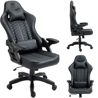 Kraken Chairs Helios Bürostuhl Ergonomisch, Schreibtischstuhl, Drehstuhl, Textil Gaming Sessel, Gamingstuhl, bis zu 130 kg, Schwarz - Schwarz