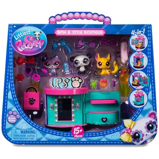 Bandai Namco Entertainment Littlest Pet Shop - Sweet and Style Set - 4-in-1 Boutique - Pack mit 3 Tieren, 15 Zubehörteilen, 1 Karte, 1 Roblox-Code - Sammelfiguren Tiere - Spielzeug ab 4 Jahren - BF00722