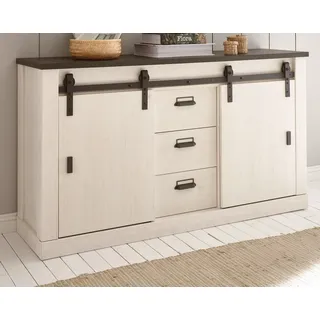 Büro Kommode "Stove" in weiß Pinie Sideboard 162 x 91 cm - Weiß, Dunkelgrau