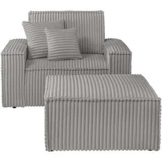 OTTO home Loveseat FINNLEY Cord 120 x 85 x 166 cm Grau mit Hocker