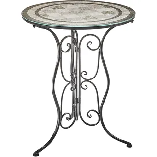 Kobolo Gartentisch Metalltisch Bistrotisch Tisch in Mosaikoptik - Metall mit Glasplatte - 60cm - schwarz - Terrasse Balkon Kaffeetisch Deko rund Blume - Schwarz