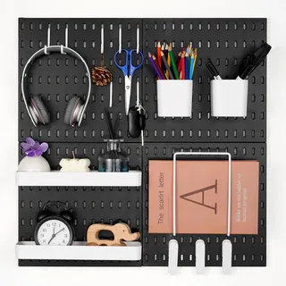 Vevor Werkzeugwand, 28 x 28 cm, 4er-Set, Kunststoff-Stecktafel-Wand-Organizer-Set mit Zubehör, für Garage, Werkzeugaufbewahrung, Küche, Wohnzimmer, Bastelraum, Büro, Badezimmer, Zuhause, Schwarz