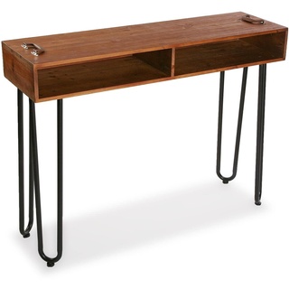 Versa Malak Schmales Möbelstück für den Eingangsbereich oder Flur, Moderner Konsolentisch, Maßnahmen (H x L x B) 35 x 120 x 9,9 cm, Holz und Metall, Farbe: Braun