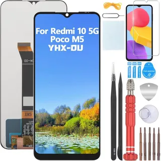 YHX-OU 6.58'' Schwarz Display Für Xiaomi Redmi 10 5G 22041219G 22041219NY Poco M5 22071219CG ​LCD Display Touchscreen Ersatz Bildschirm Glas Assembly mit Werkzeug + 1 Stück Hartglas