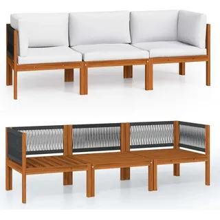 vidaXL 3-Sitzer-Gartensofa mit Kissen Holz Akazie & Seil - Creme