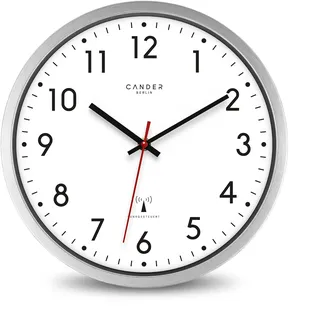 Cander Berlin MNU 3030 W Funkwanduhr weiß Aluminium lautlos 30,5 cm analog geräuschlos Funkuhr