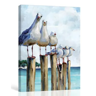 SUMGAR Leinwand-Wandbild Küstenmöwe Wanddekoration Blaugrüne Strandbilder Wohnaccessoires Meer Ozean Kunstwerk gerahmt für Schlafzimmer Wohnzimmer Badezimmer Dekoration 30x40cm