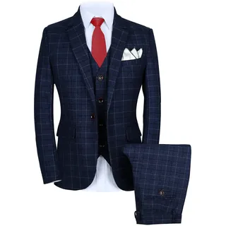MOGU Herren One Button Slim Fit Plaid Anzug Blazer + Weste + Hosen EU L 50