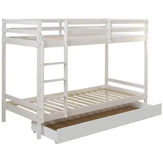 Homestyle4u Etagenbett Weiß Holz, Kinder mit Bettkasten 90x200 cm 1432,