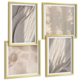 Tulup Bilder SET 4er Set - 50x50 cm & 40x60 cm Goldrahmen - Nahaufnahme von natürlichen Boho-Stoffen , Goldfarben , Kunststoff , Rechteckig , 50x50 cm , gerahmt , Bilder & Rahmen, Bilder