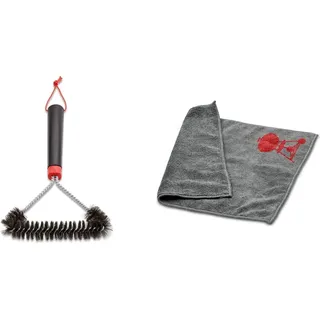 Weber Three-Sided Grill Brush Dreiseitige Grillbürste, 30 cm, Schwarz/Silber, 6277 & 17689 Mikrofasertuch, Reinigung, polieren, grau, 25.0 x 6.0 x 9.0 cm
